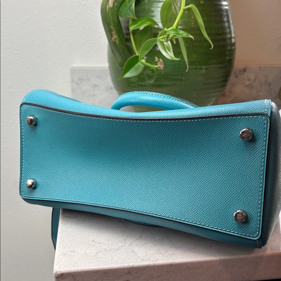 Coach: Rowan Satchel Signature Handbag Teal Viridian leather crossbody like new - Picture 10 of 12